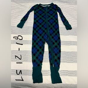GUC Little Sleepies Convertible Zippy Romper, Green/Navy Plaid, Sz 12-18 Mo